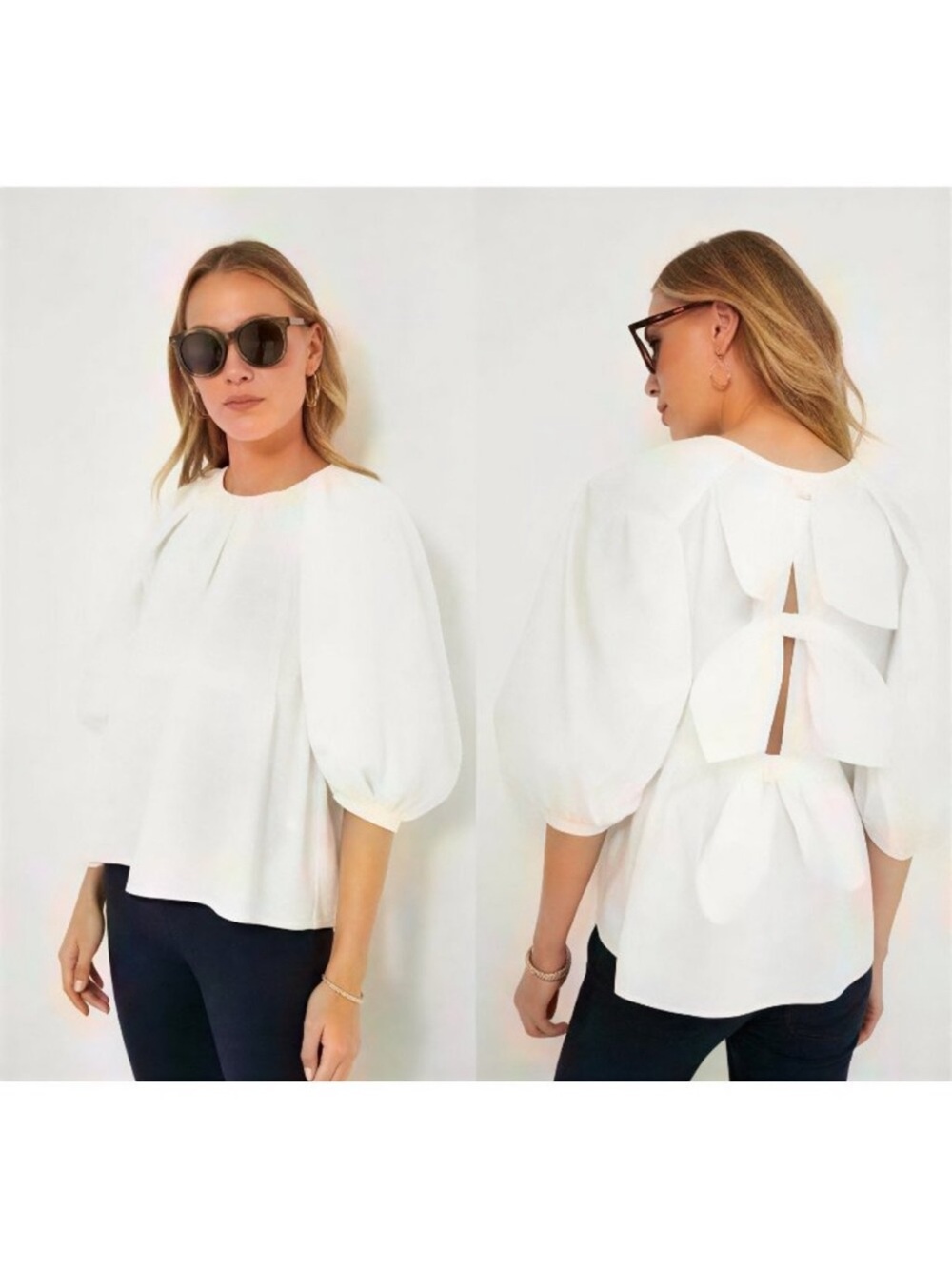Tuckernuck Pomander Place Sutton Puff Sleeve Bow Back Blouse White